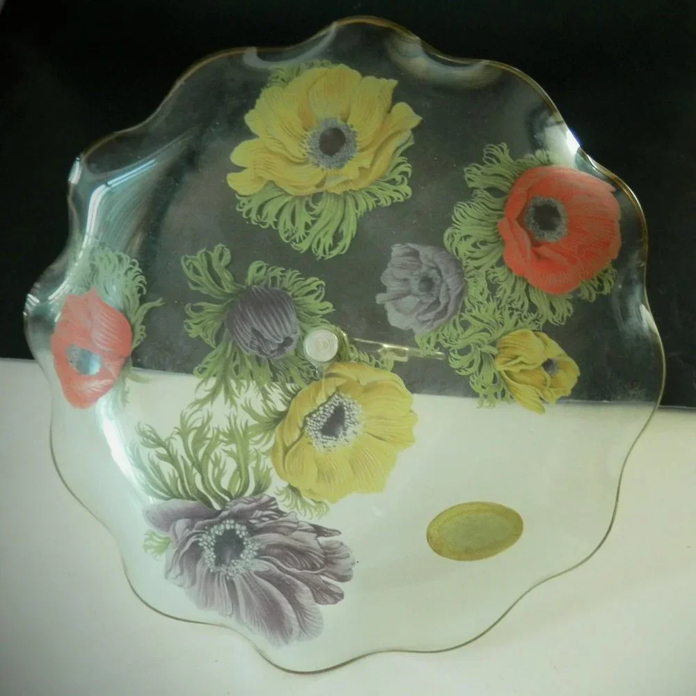 Chance Glass Dessert Plate Dish - 1960s - Anemone Made in England Poppies - Picture 8 of 8